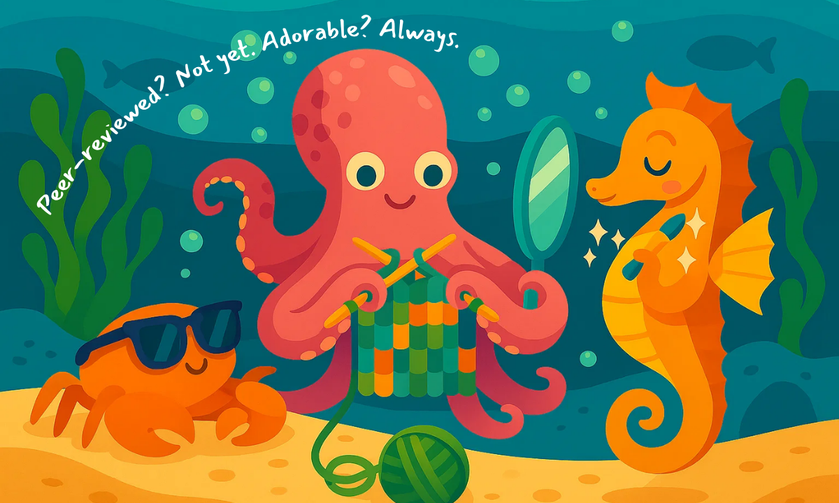 an octopus, a seahorse and a crab enjoying the free time